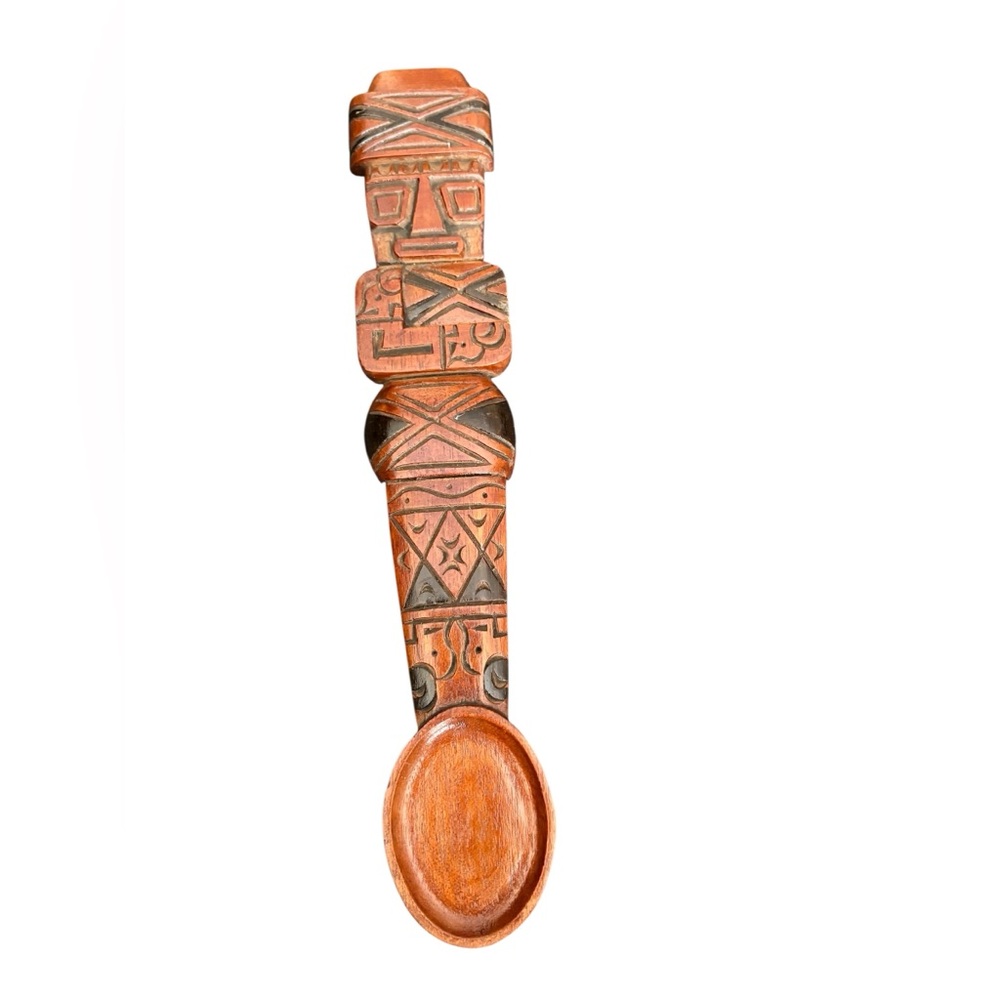 Bolivian Hand Carved Wood Tiki Spoon Wall Decor Folk Art 12"